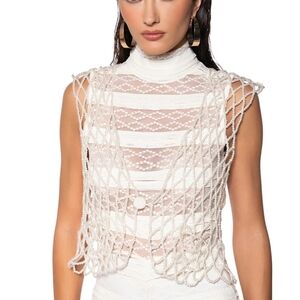 Elegant White Faux Pearl Women Top/vest